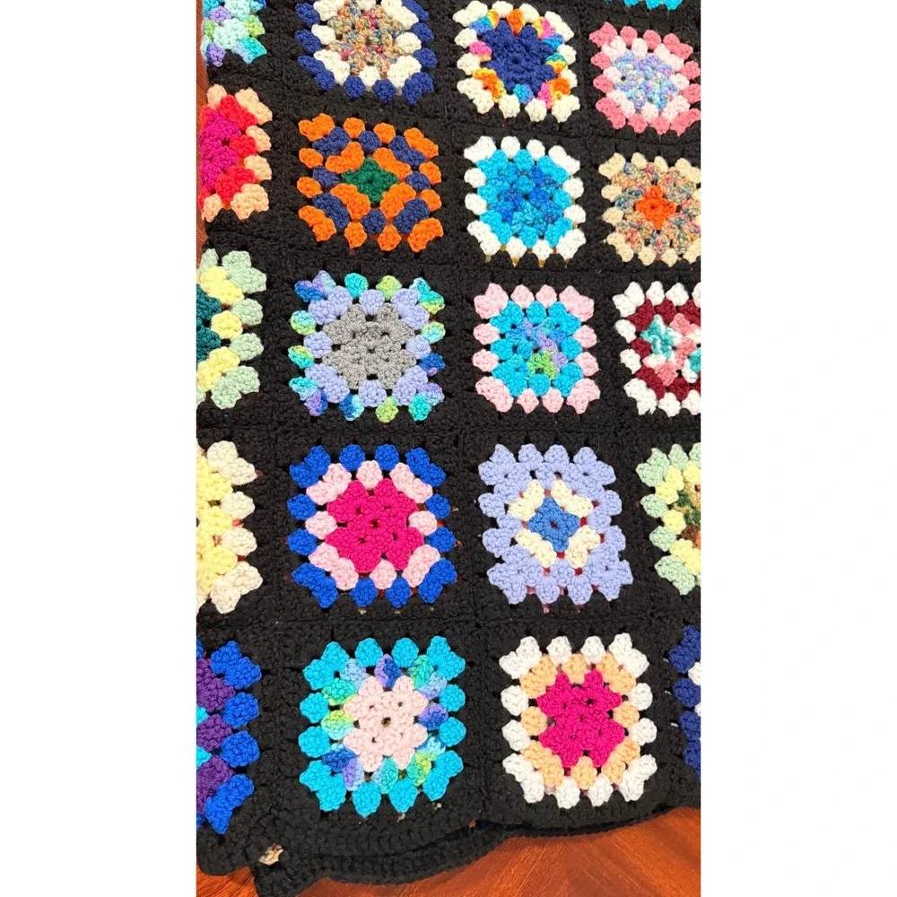 Handmade Crochet Granny Square Afghan Blanket Multicolor Vintage Boho‎ Throw